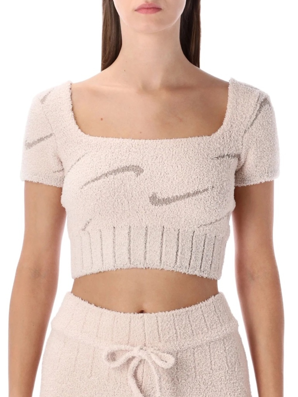 Nike Phoenix XL Cozy Bouclé Women’s Crop Knit Top Short Sleeve HV2770-667 Pink